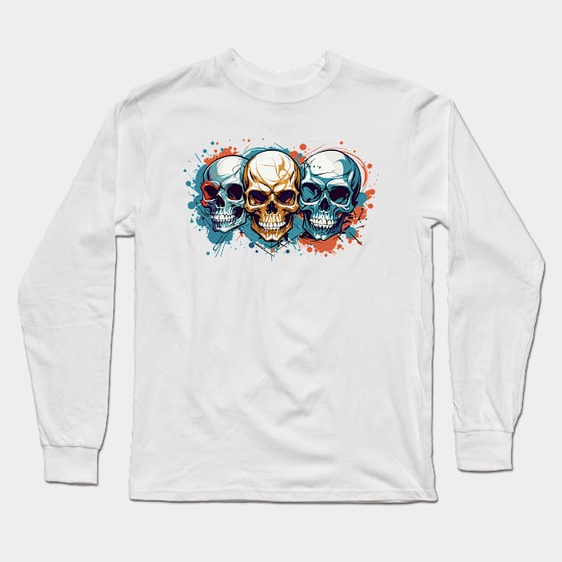 Three Skulls in Vector Style Long Sleeve T-Shirt by NordicBadger